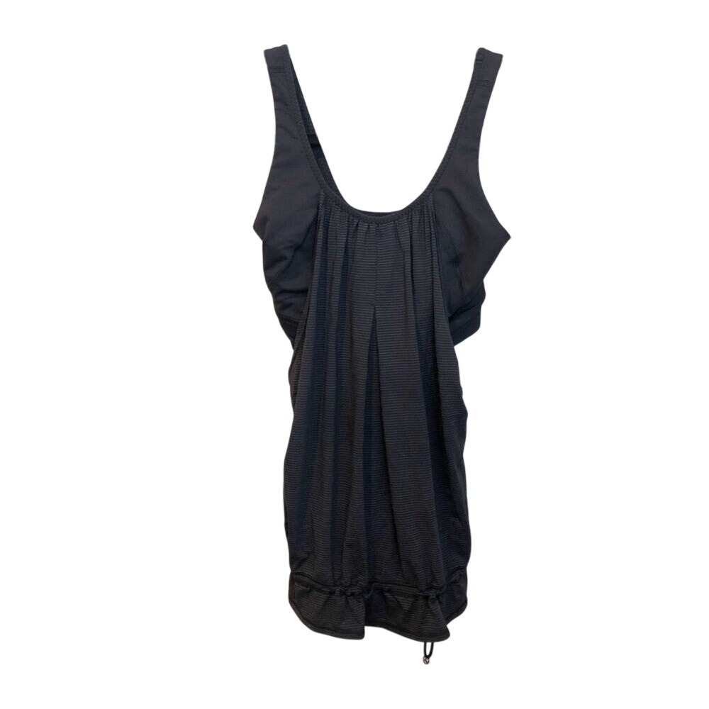 Lululemon No Limit Tank Top Black Pinstripe Size 4 Built In Bra Layered 2-in-1
